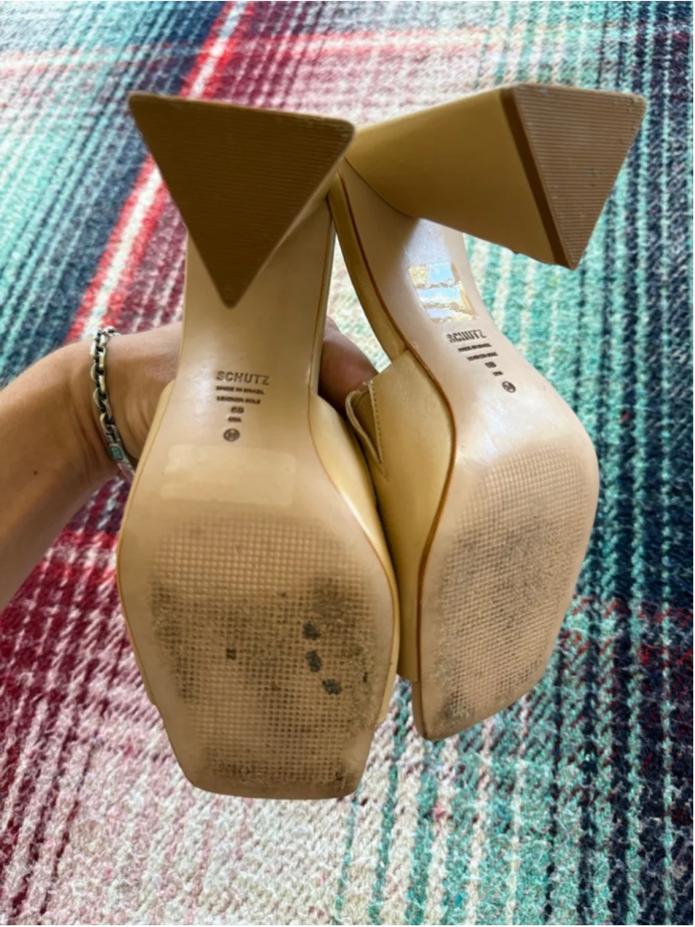 Women's Schutz Beige Square Toe Block Heel Mules Size 6 - Picture 4 of 4